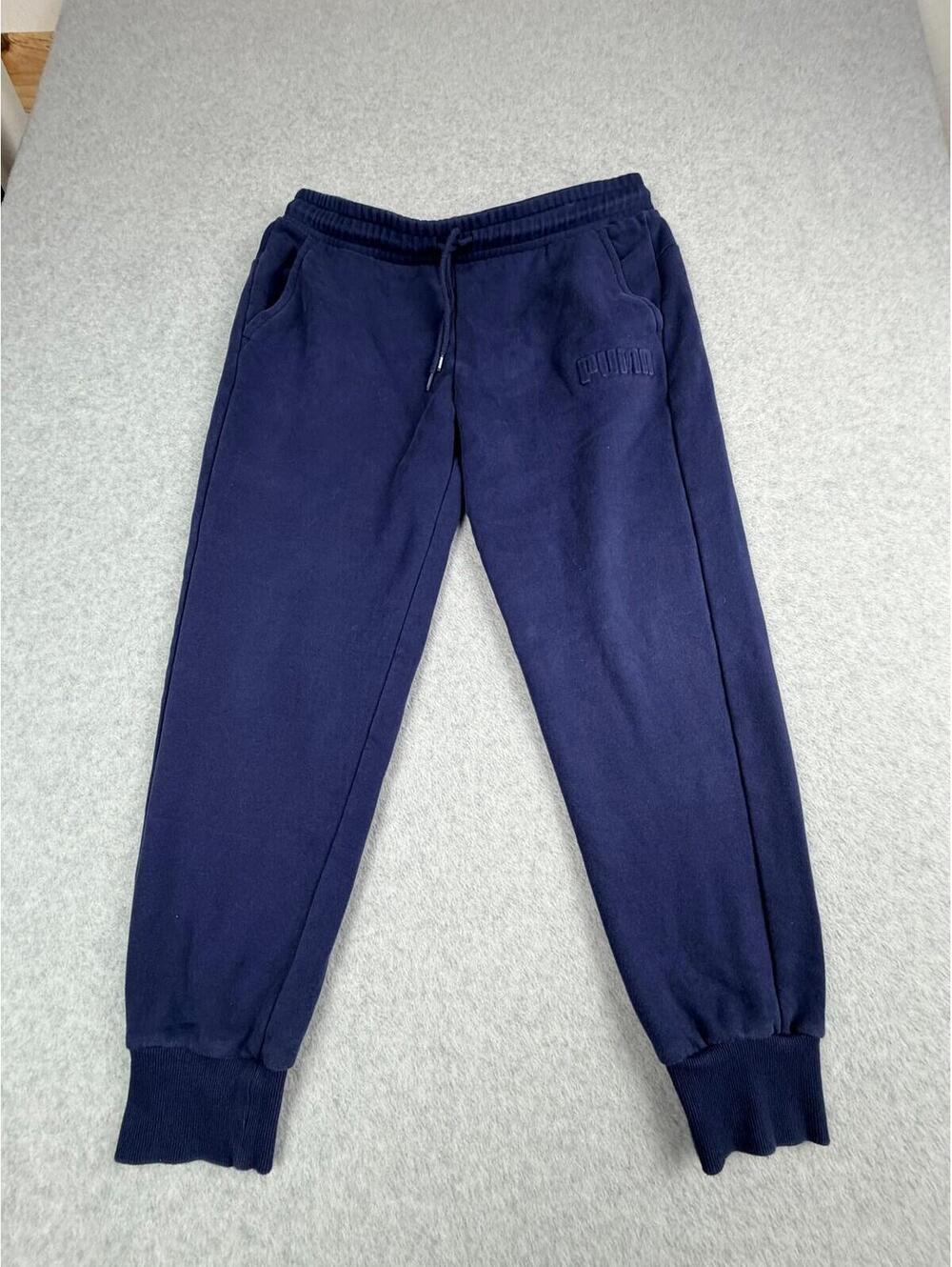 Puma Mens Sweatpants Joggers L Navy Blue Embossed Logo Drawstring Athletic